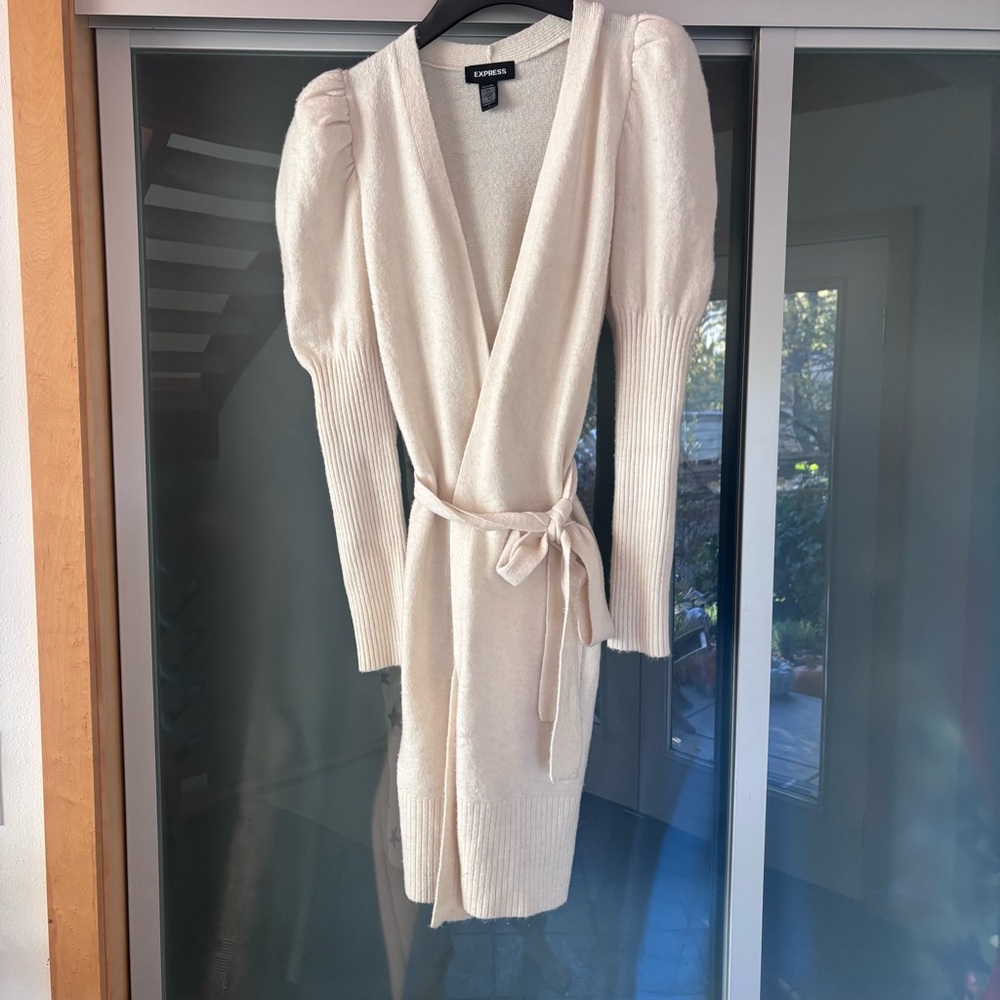 Express Cream Knit Wrap Dress
